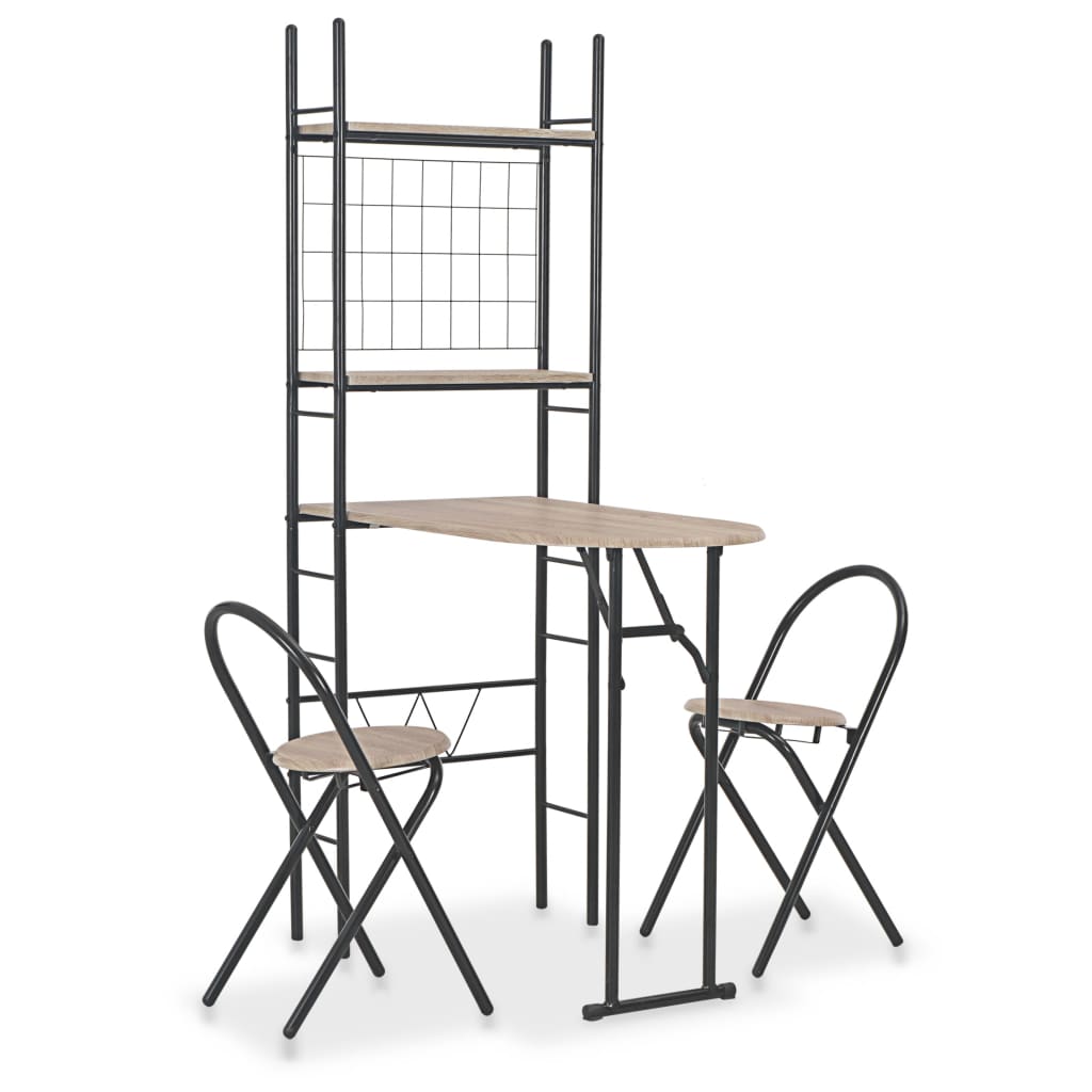 Set Tavolo e Sedie Pieghevoli con Scaffale 3 pz MDF e Acciaio - homemem39