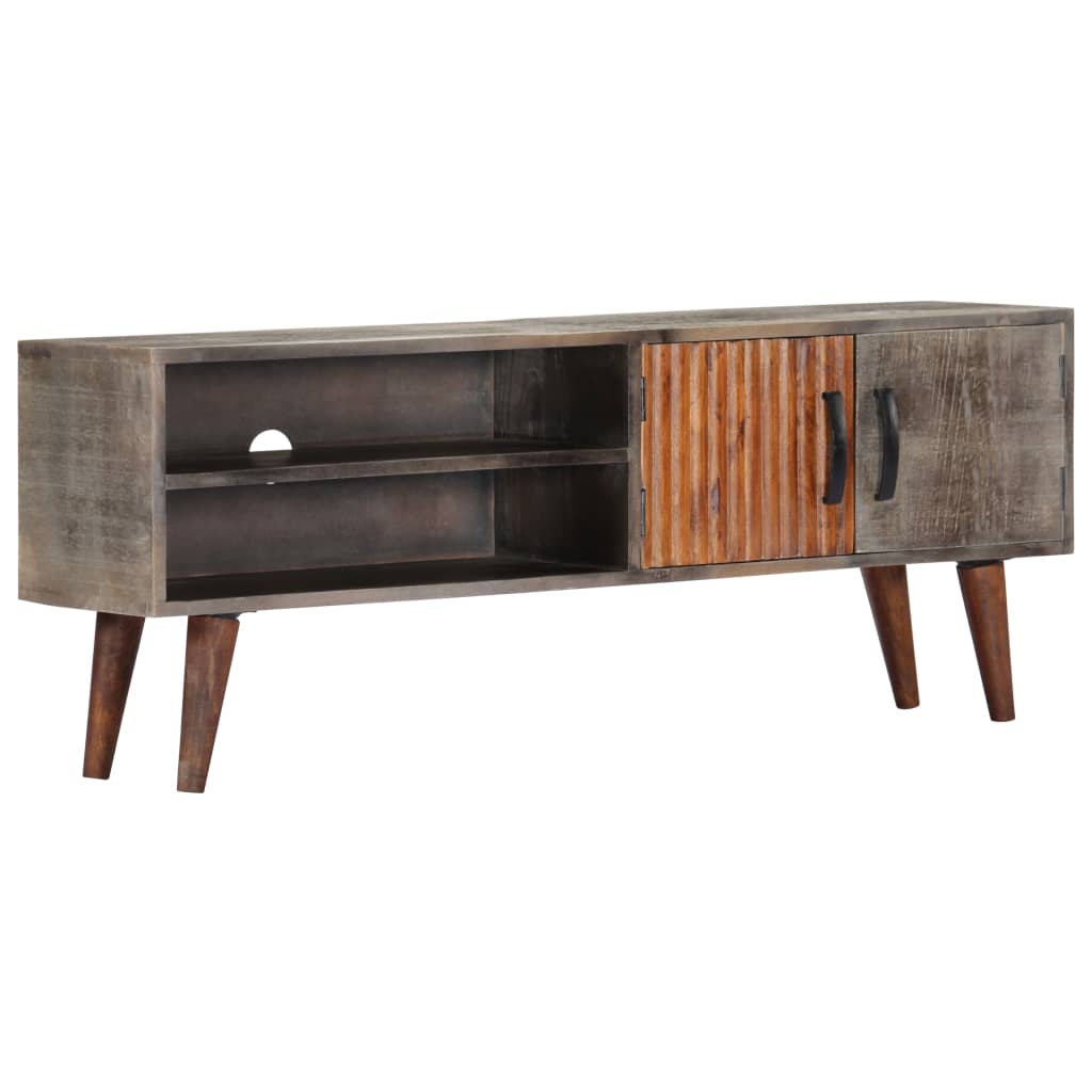 Mobile TV Grigio 130x30x46 cm in Legno Massello di Mango Grezzo | homemem39