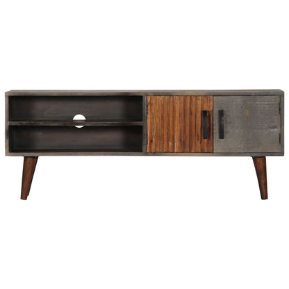 Mobile TV Grigio 130x30x46 cm in Legno Massello di Mango Grezzo