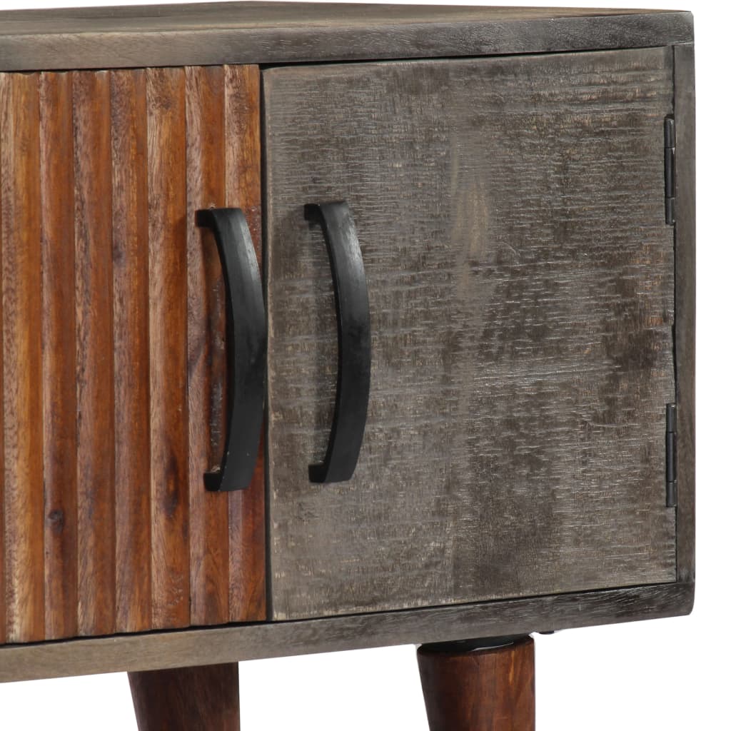 Mobile TV Grigio 130x30x46 cm in Legno Massello di Mango Grezzo