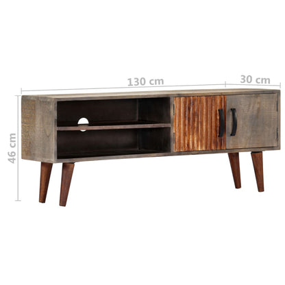 Mobile TV Grigio 130x30x46 cm in Legno Massello di Mango Grezzo