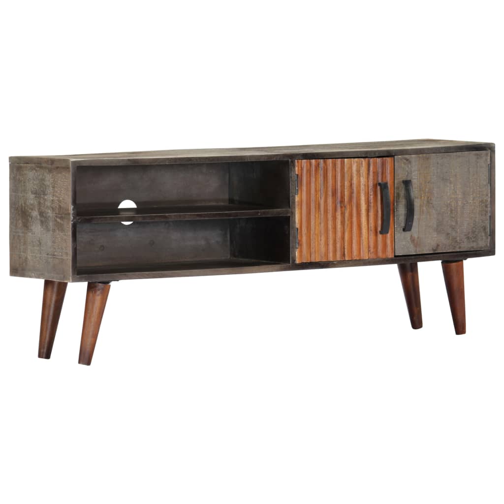 Mobile TV Grigio 130x30x46 cm in Legno Massello di Mango Grezzo