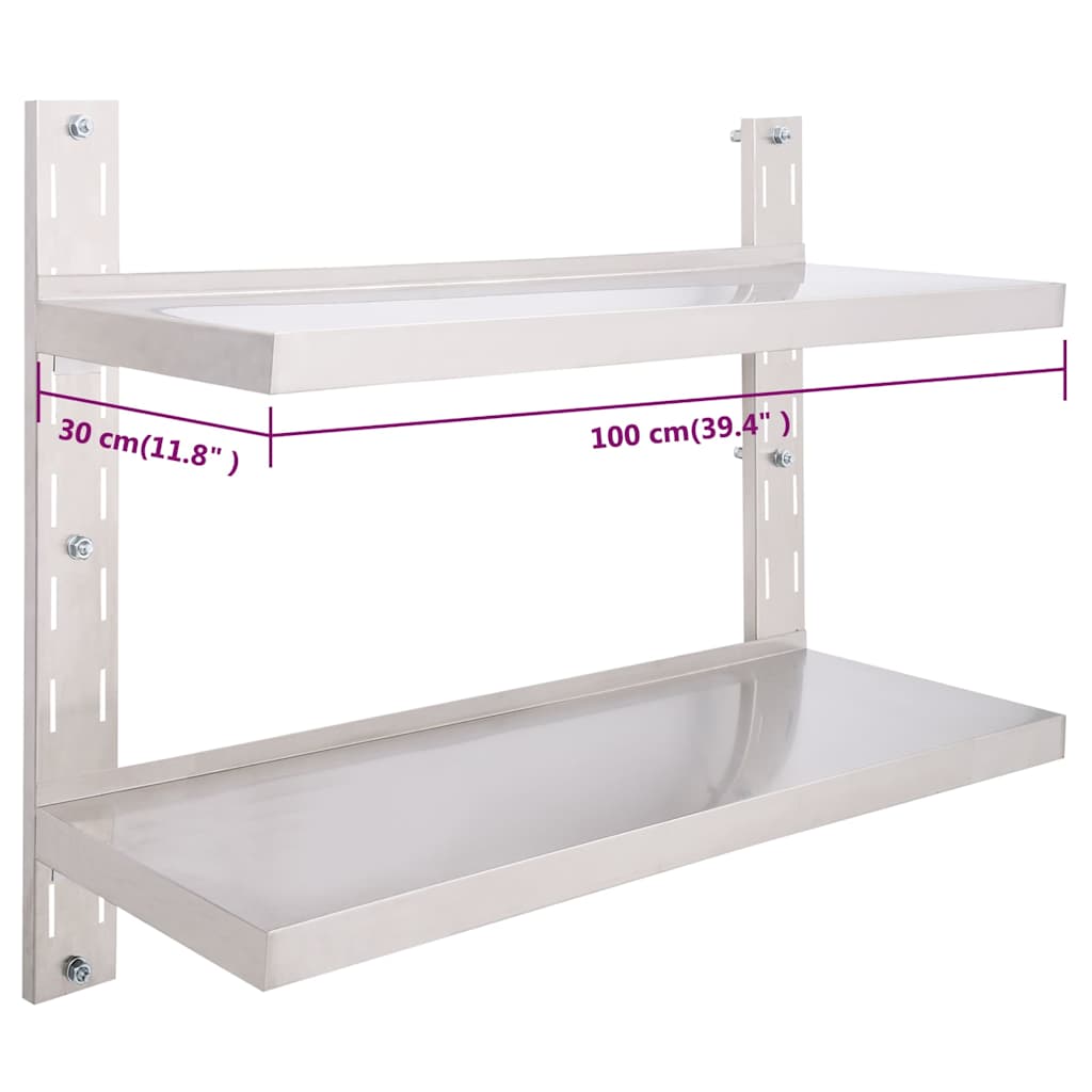 Mensola a Sospensione a 2 Livelli in Acciaio Inox 100x30 cm | homemem39