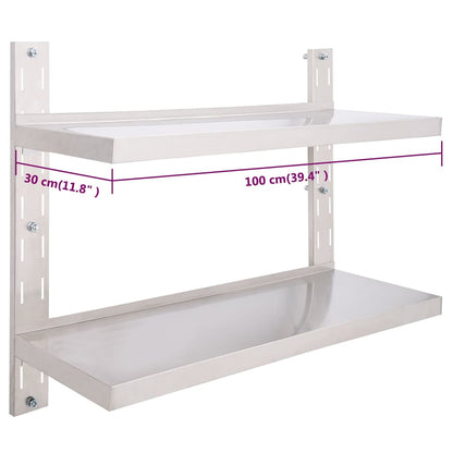 Mensola a Sospensione a 2 Livelli in Acciaio Inox 100x30 cm | homemem39