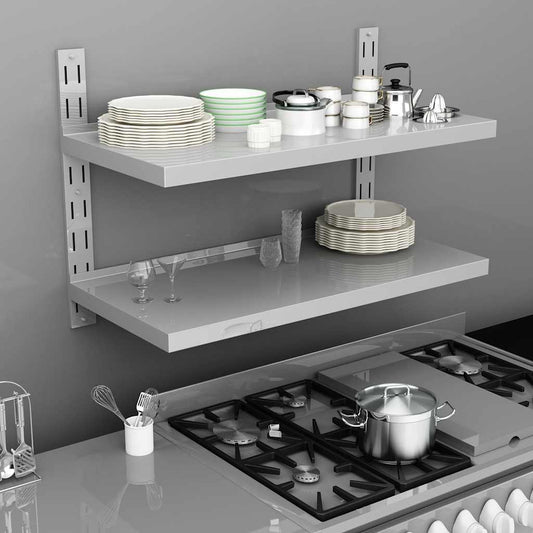 Mensola a Sospensione a 2 Livelli in Acciaio Inox 100x30 cm | homemem39