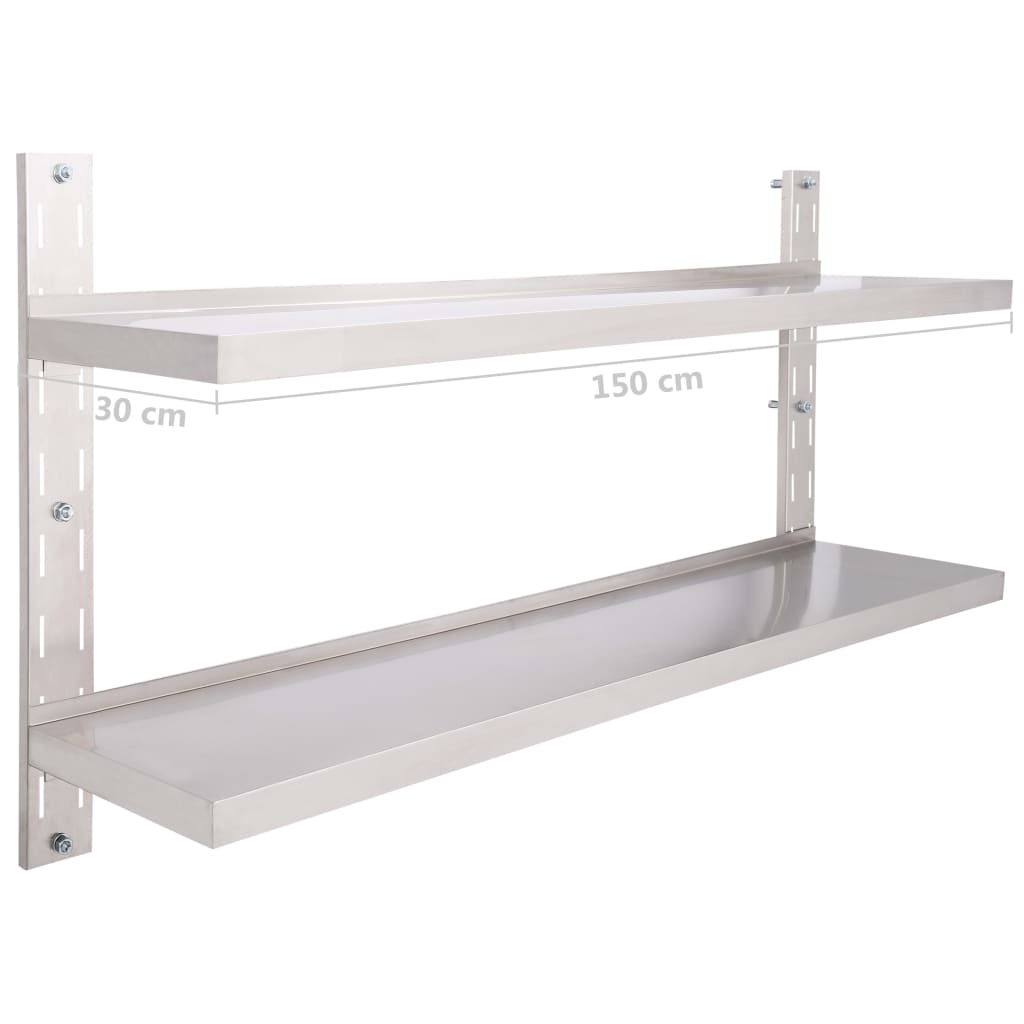 Mensola a Sospensione a 2 Livelli in Acciaio Inox 150x30 cm | homemem39