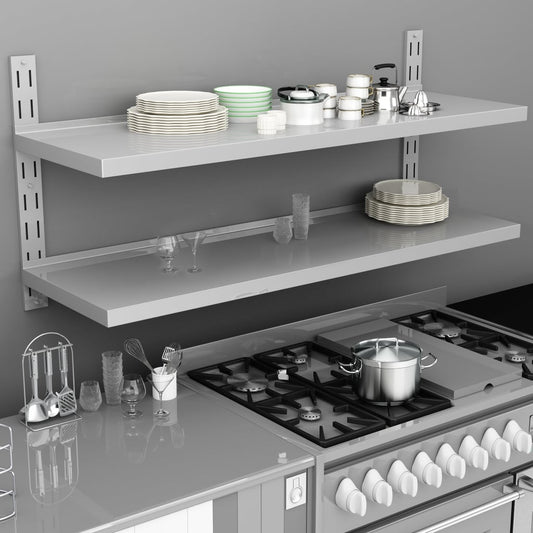 Mensola a Sospensione a 2 Livelli in Acciaio Inox 150x30 cm | homemem39