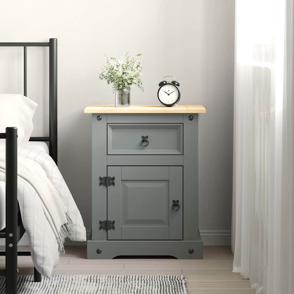 Comodino in Legno di Pino Messicano Corona Grigio 53x39x67 cm | homemem39