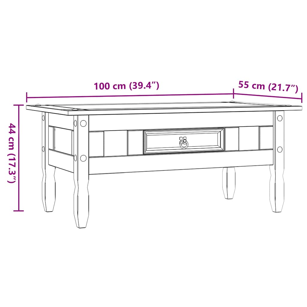 Tavolino Caffé Pino Messicano Corona Range Bianco 100x55x44 cm