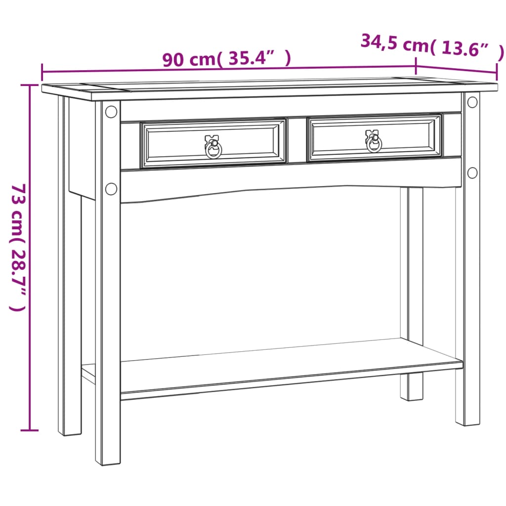 Tavolo Console in Pino Messicano Corona Bianco 90x34,5x73 cm | homemem39