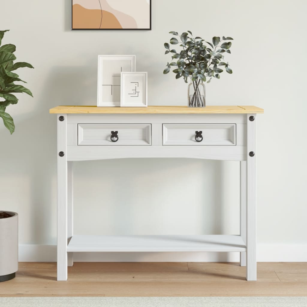 Tavolo Console in Pino Messicano Corona Bianco 90x34,5x73 cm | homemem39