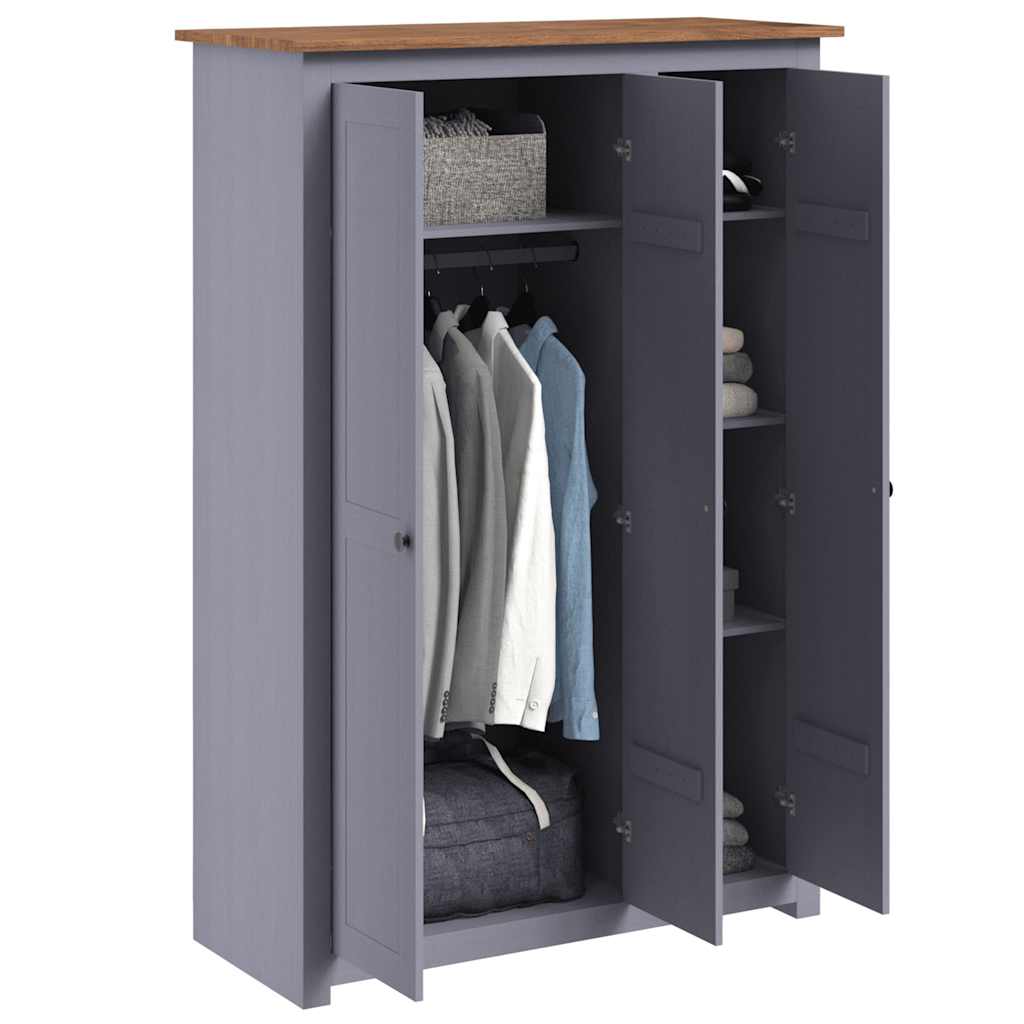 Armadio a 3 Ante Grigio 118x50x171,5cm in Pino Panama Range