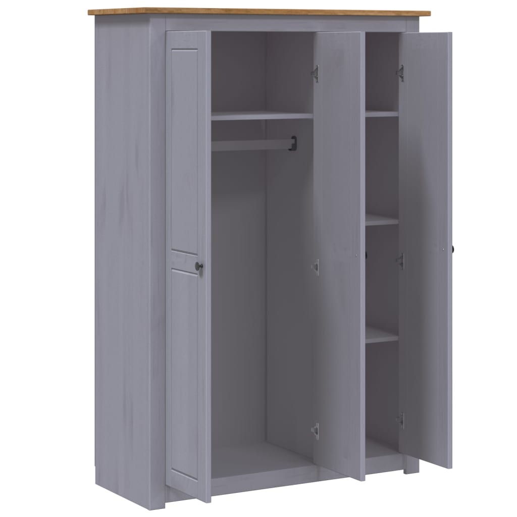Armadio a 3 Ante Grigio 118x50x171,5cm in Pino Panama Range - homemem39