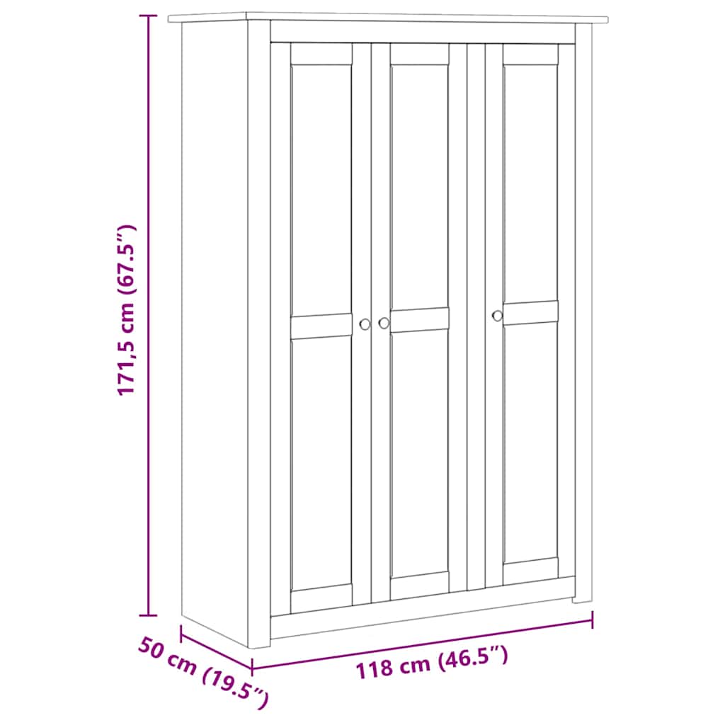 Armadio a 3 Ante Grigio 118x50x171,5cm in Pino Panama Range