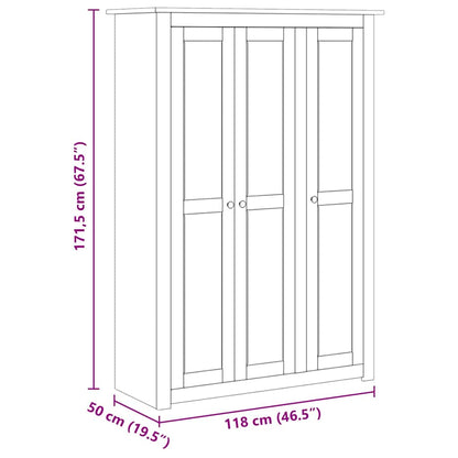 Armadio a 3 Ante Grigio 118x50x171,5cm in Pino Panama Range
