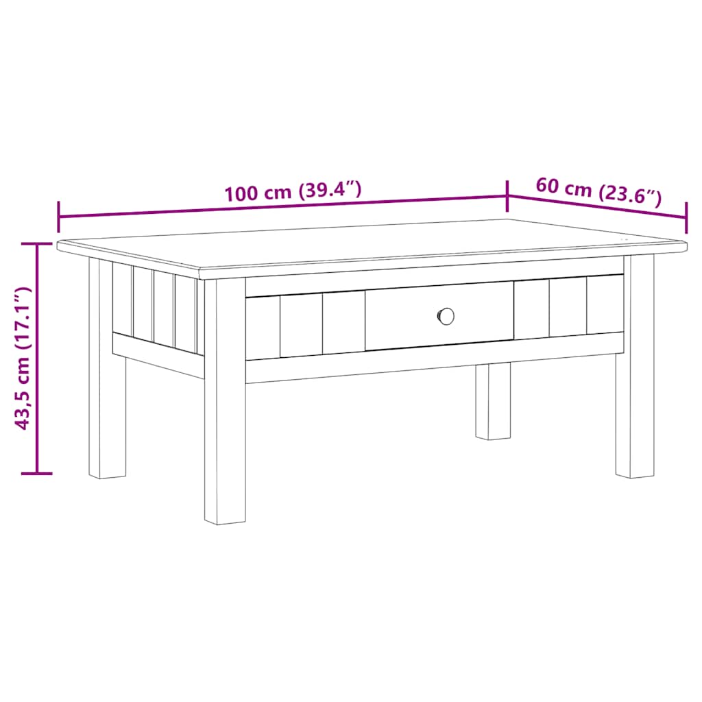 Tavolino Salotto Bianco 100x60x43,5cm Pino Massello Panama Range | homemem39