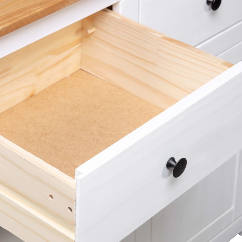 Credenza Bianca 93x40x80 cm in Legno Massello di Pino Panama - homemem39