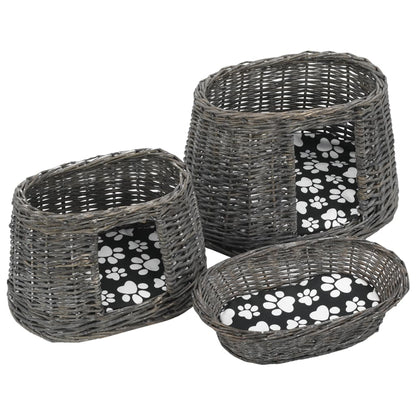 Ceste Gatti con Cuscini Grigio 3pz 47x34x60cm Salice Naturale | homemem39