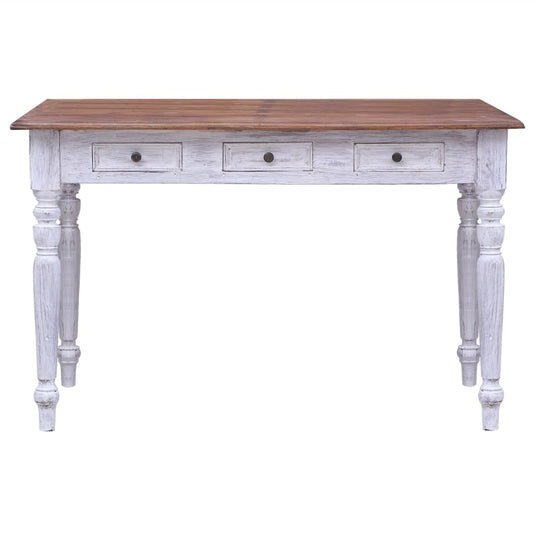 Scrivania con Cassetti Bianca 117x57x75 cm Massello di Mogano