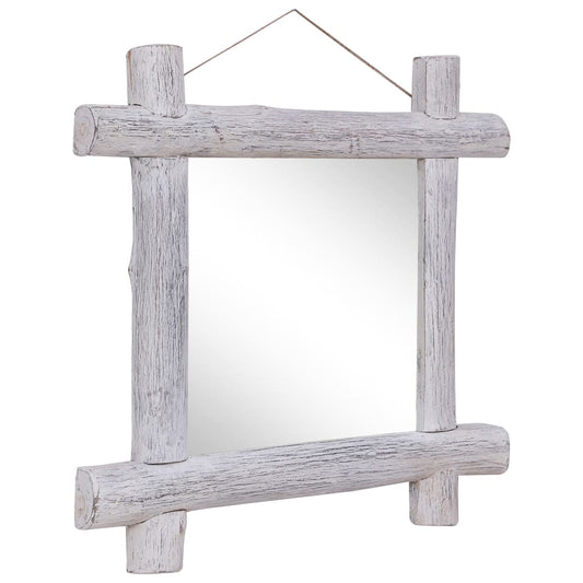 Specchio con Tronchi Bianco 70x70 cm Legno Massello di Recupero - homemem39
