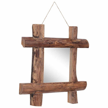 Specchio con Tronchi Naturale 50x50 cm in Teak di Recupero