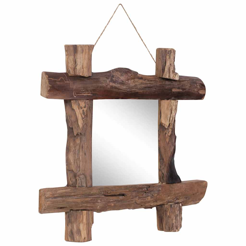 Specchio con Tronchi Naturale 50x50 cm in Teak di Recupero