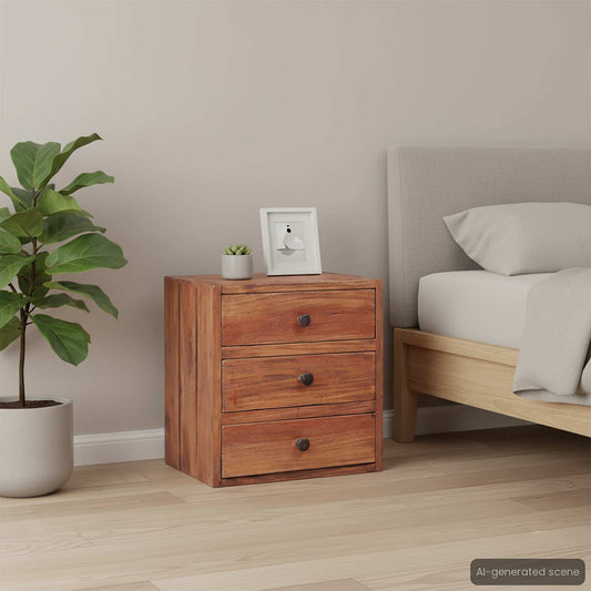 Comodino con 3 Cassetti 35x25x35 cm Legno Massello di Mogano