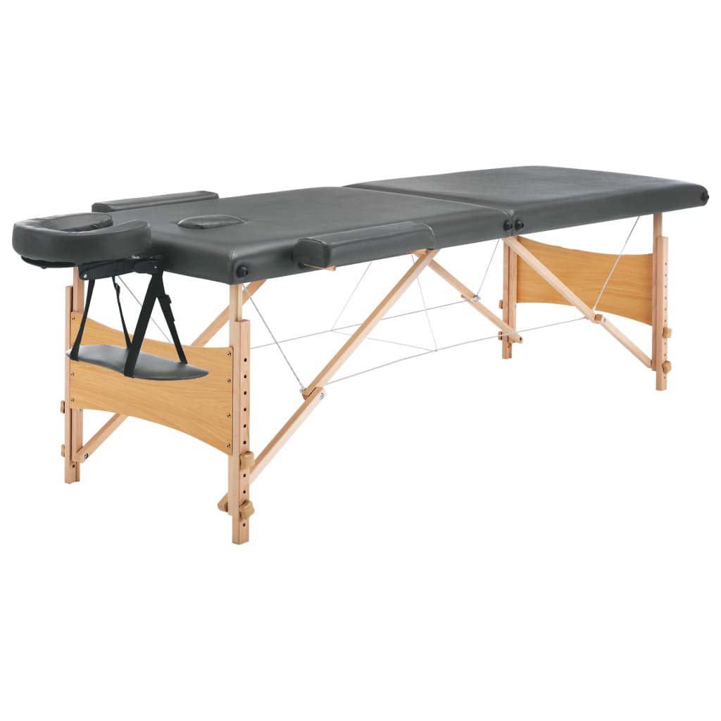 Lettino da Massaggio 2 Zone Telaio in Legno Antracite 186x68cm | homemem39