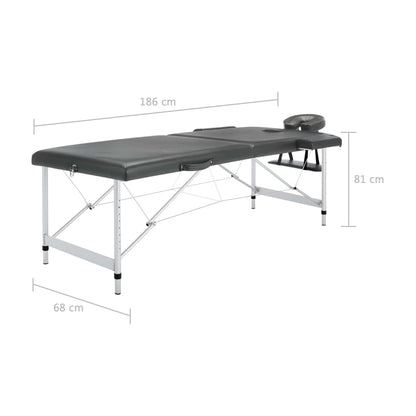 Lettino da Massaggio 2 Zone Telaio Alluminio Antracite 186x68cm | homemem39