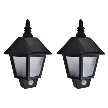 Lampade Solari a Parete 2 pz con Sensore Movimento Nere - homemem39