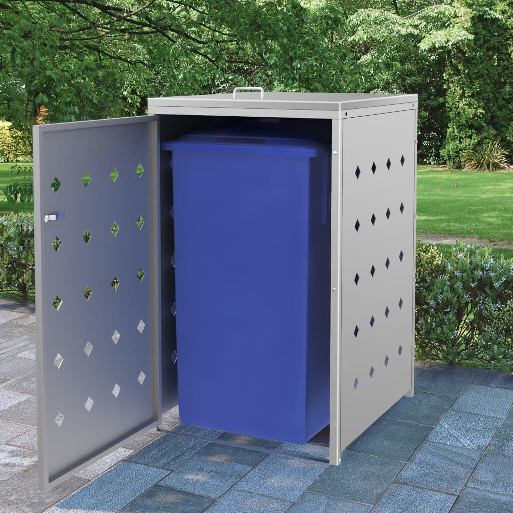 Copribidone per Spazzatura Singolo 240 L in Acciaio Inox - homemem39