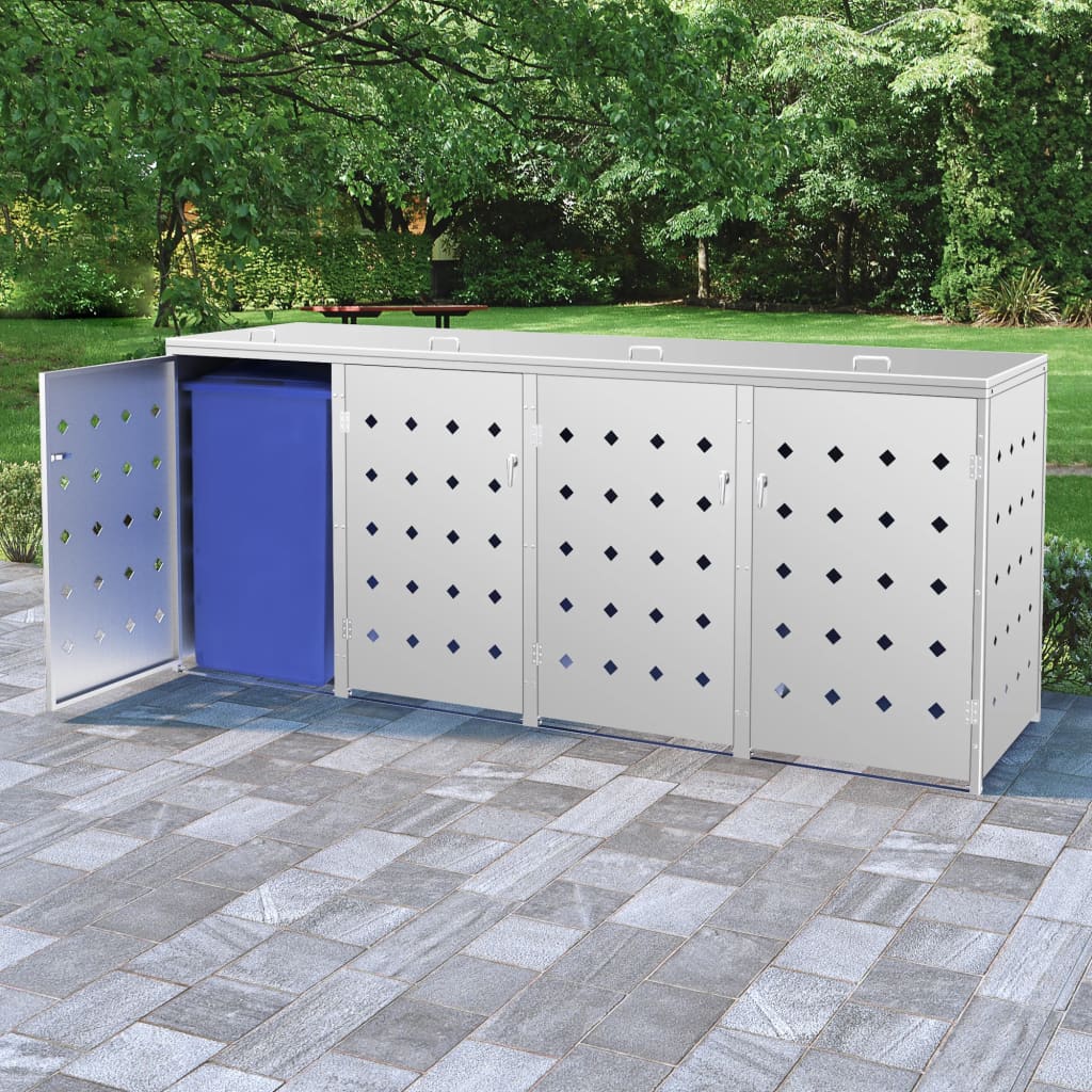 Copribidone per Spazzatura Quadruplo 240 L in Acciaio Inox - homemem39