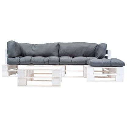 Set Divani da Giardino su Pallet 4 pz con Cuscini Grigi Legno | homemem39