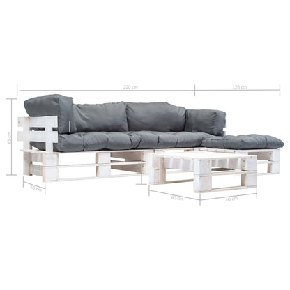 Set Divani da Giardino su Pallet 4 pz con Cuscini Grigi Legno | homemem39
