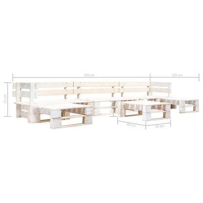 Set Divani da Giardino su Pallet 6 pz in Legno Bianco | homemem39