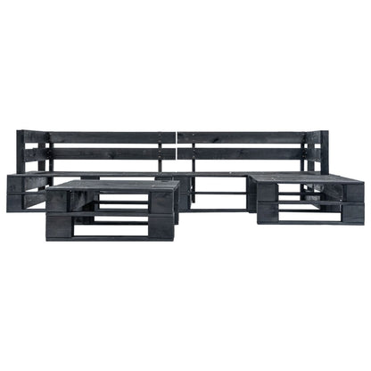 Divani da Giardino su Pallet 4 pz Neri in Legno | homemem39