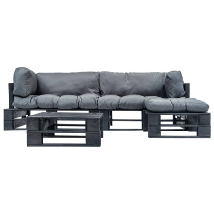 Set Divani da Giardino su Pallet 4 pz con Cuscini Grigi Legno | homemem39