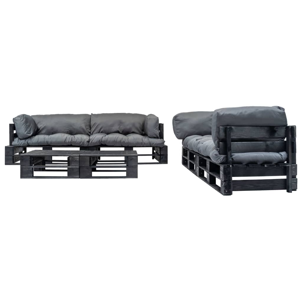 Set Divani da Giardino Pallet 6 pz con Cuscini Grigi in Legno | homemem39