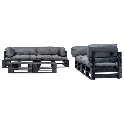 Set Divani da Giardino Pallet 6 pz con Cuscini Grigi in Legno | homemem39