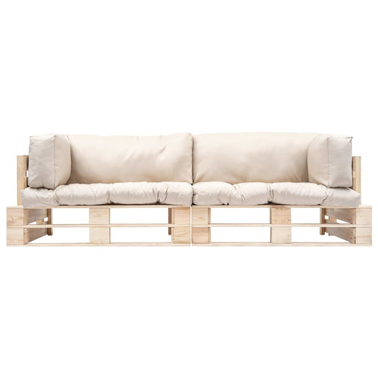 Set Divani Giardino Pallet 2pz con Cuscini Sabbia Legno di Pino