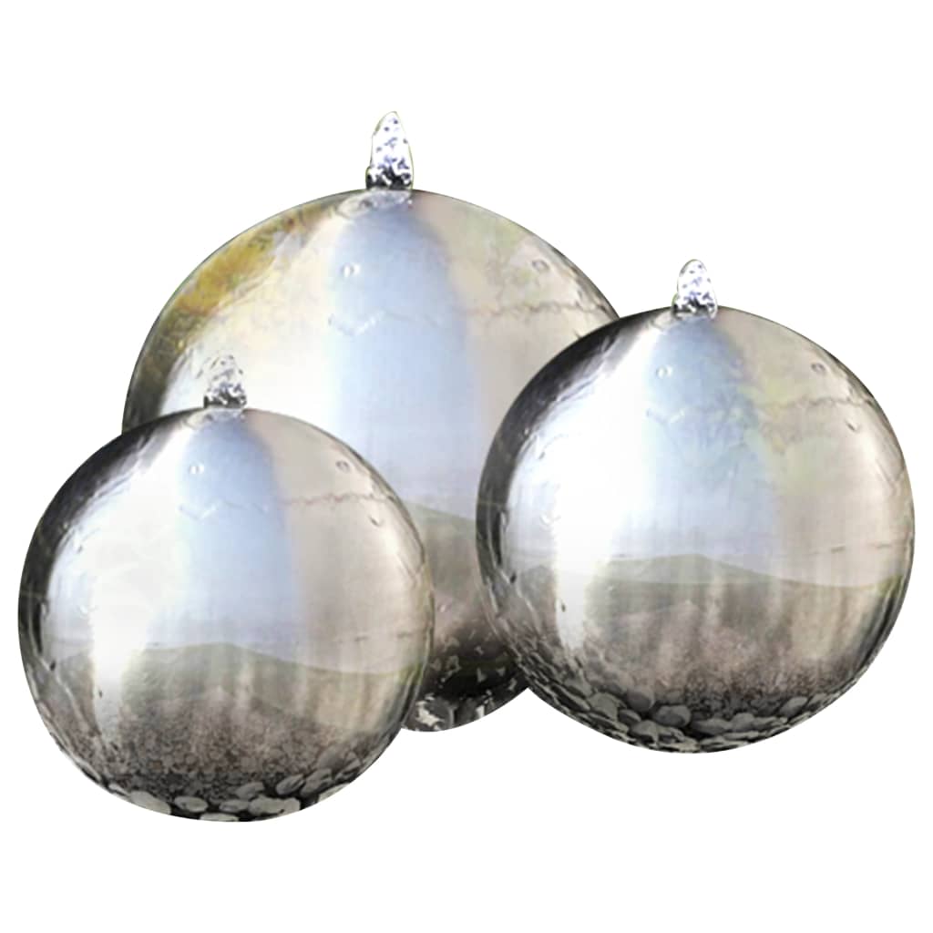 Fontane da Giardino a Sfera 3 pz con LED in Acciaio Inox 30 cm | homemem39