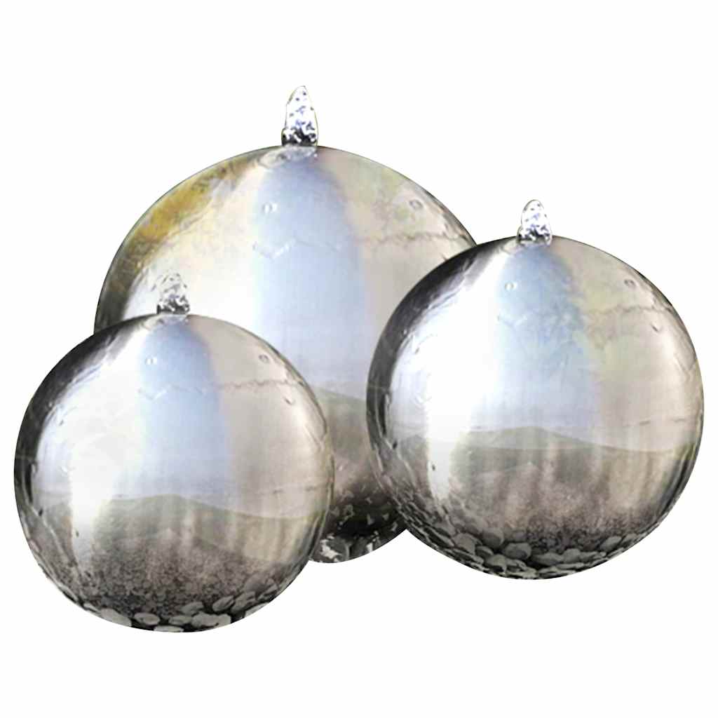 Fontane da Giardino a Sfera 3 pz con LED in Acciaio Inox 30 cm