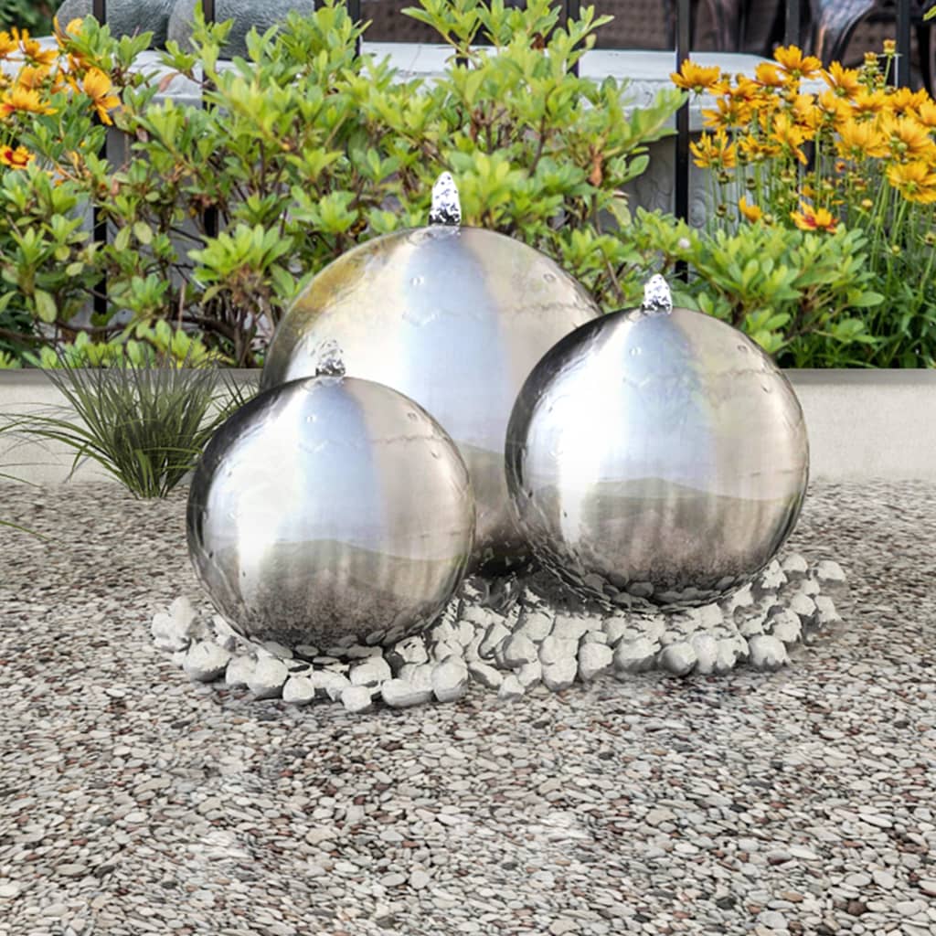 Fontane da Giardino a Sfera 3 pz con LED in Acciaio Inox 30 cm | homemem39