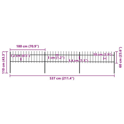 Recinzione da Giardino con Punta a Lancia in Acciaio 537x60 cm Nero - homemem39