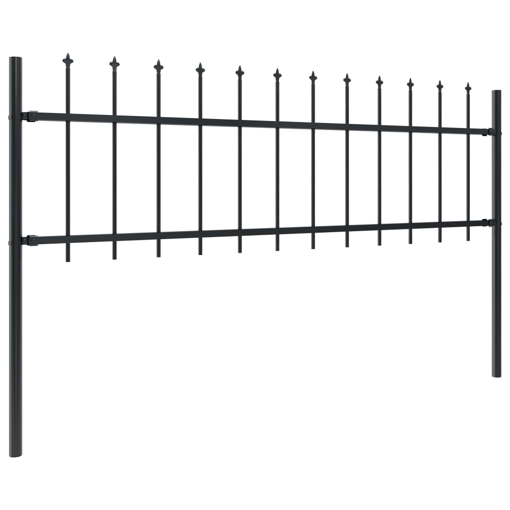 Recinzione da Giardino con Punta a Lancia in Acciaio 1070x60 cm Nero - homemem39