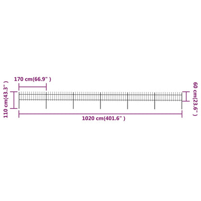 Recinzione da Giardino con Punta a Lancia in Acciaio 1070x60 cm Nero - homemem39