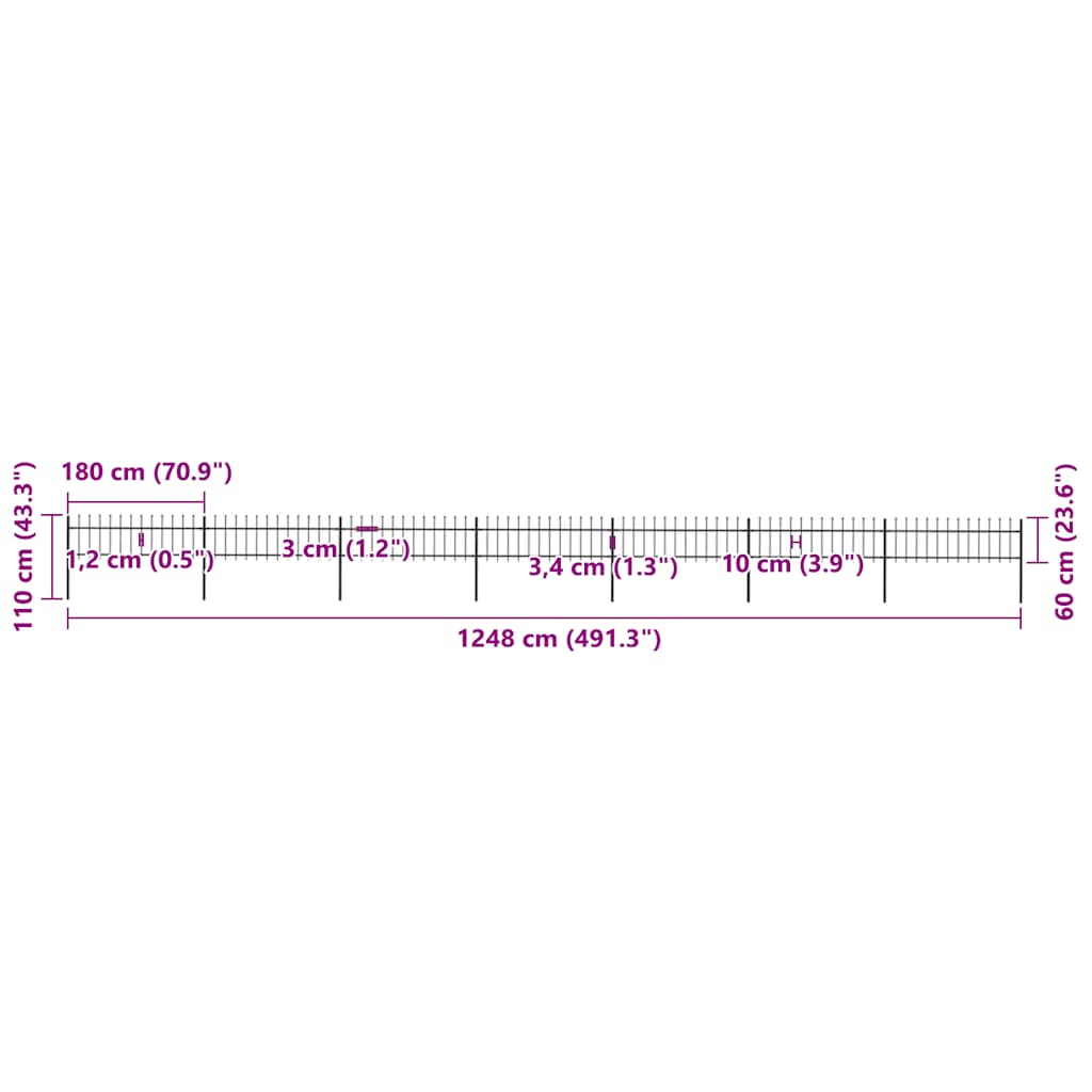 Recinzione da Giardino con Punta a Lancia in Acciaio 1248x60 cm Nero - homemem39