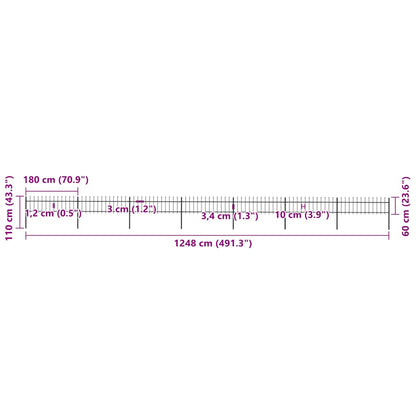 Recinzione da Giardino con Punta a Lancia in Acciaio 1248x60 cm Nero - homemem39