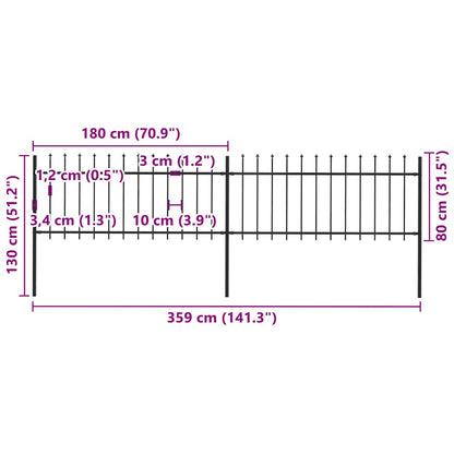 Recinzione da Giardino con Punta a Lancia in Acciaio 359x80 cm Nero - homemem39