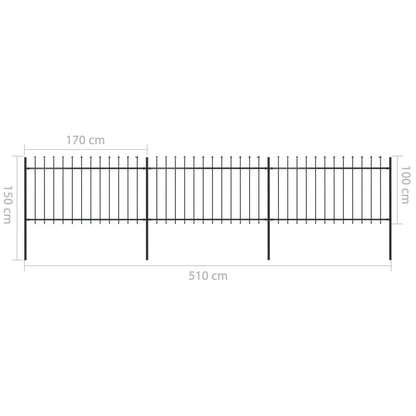 Recinzione da Giardino con Punta a Lancia in Acciaio 537x100 cm Nera - homemem39